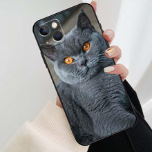 将图片加载到图库查看器，Beautiful Grey British Shorthair Cat Case For iPhone 12 13 Mini 13 11 12 14 Pro Max XS X XR 6S 7 8 Plus SE 2020 Silicone Cover Silicone Soft Black Moon Smooth Print Design
