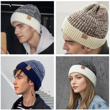 Load image into Gallery viewer, New Unisex Two-Tone Winter Hats Add Fur Lined Men And Women Fashion Warm Beanie Cap Casual Winter Knitted Hats
