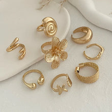 将图片加载到图库查看器，Ingemark 8Pcs/Set Vintage Metal Petal Flower Water Drop Open Rings for Women Trend 2025 Goth Geometric Ring Daily Jewelry Gift
