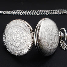 Load image into Gallery viewer, Luxury Silver Quartz Pocket Watch Fashion Necklace Pendant Chain Jewelry Gift Steampunk Clock for Men Women
