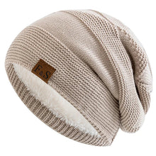将图片加载到图库查看器，New Unisex Slouchy Winter Hats Add Fur Lined Men And Women Warm Beanie Cap Casual Label Decor Winter Knitted Hats
