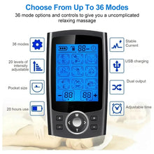 Load image into Gallery viewer, INSMART TENS Massager Rechargeable Muscle Stimulator EMS Dual Channel Electrode Pads 36 Modes for Neck Muscle Massage Relax
