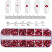 Load image into Gallery viewer, 12 Grids Mixed Nail Rhinestones - SS6-SS30 Flat-Back Glass Gems for Nail Art
