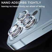 Load image into Gallery viewer, 9H Tempered Glass Camera Cover Screen Protector Metal Individual Ring For iPhone Phone Glitter Camera Lens Protector Film For iPhone 14 13 12 11 Pro Max Luminous Lens Metal Glass Protective Cover
