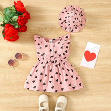 Load image into Gallery viewer, Baby Girl Summer Dress Set (0–9M) – Love Print Sleeveless Dress with Matching Hat

