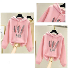 Load image into Gallery viewer, Women’s Feather Print Hoodie – Plus Velvet Loose Sweatshirt for Autumn &amp; Winter Casual Wear
