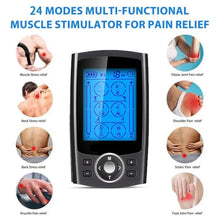 Load image into Gallery viewer, TENS Unit 24 Modes EMS Muscle Stimulator for Pain Relief Rechargeable TENS Machine Massage Physical therapy 10 electrode Pads
