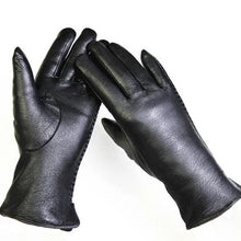 Load image into Gallery viewer, Goatskin Deerskin Grain Leather Gloves Women's Fashion Simple Style Velvet Lining Autumn Winter Warm Motorcycle Riding Glove
