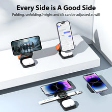 Load image into Gallery viewer, KUXIU 3 in 1 15W Fast Magnetic Wireless Charging Station for iPhone14 13 12 Pro/Max,Apple Watch, AirPods 3/2,Foldable Phone Hold
