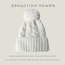 Load image into Gallery viewer, New Winter Twist Knitting Hat For Women Fur Pompom Thick Plush Cap Beanie Solid Color Ladies Warm Ski Snow Skullies Beanies

