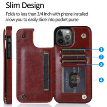 Load image into Gallery viewer, Luxury Leather Cover For iPhone 14 12 13 Mini 11 Pro XR XS Max 6 6s 7 8 Plus 5 5s Wallet Phone Card Slot Flip PU Leather Kickstand Card Slots Case Double Magnetic Clasp Durable Shockproof Cover For iPhone
