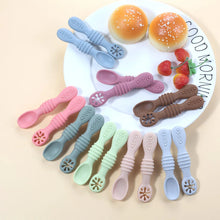Load image into Gallery viewer, Silicone Baby Sucker Plate &amp; Rice Spoon Set Cute Cartoon Tableware
