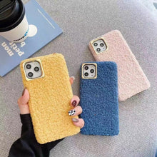 Load image into Gallery viewer, Fashion Teddy Plush Soft Phone Case for iPhone 13 12 11 Pro Max XS Max XR X SE Furry fluffy Warm Cover for iPhone 6 7 8 Plus Furry Plush Design Soft Silicone Bumper Fashion Fluffy Fur Warm Protective Back Cover

