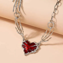 Load image into Gallery viewer, Heart Design Red Stone Hand Bone Shape Chain Women Men Necklace Ins Design Heart Style Charm Korean Chain Men Women Necklace
