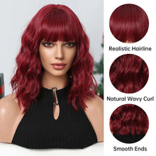 将图片加载到图库查看器，Short Wavy Wine Red Synthetic Wigs for Women Curly Lolita Wigs With Bangs Shoulder Length Wigs Natural Looking Daily Cosplay
