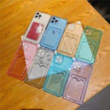 将图片加载到图库查看器，Transparent Card Slot Holder Case for iPhone 13 11 12 14 Pro Max Mini Clear Shockproof Soft Wallet Cover Clear Phone Case with Card Holder Slim Protective Soft Shock Absorbing Case with Card Holder
