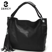 将图片加载到图库查看器，Zency Black White Bag 100% Soft Genuine Leather Tassel Women's Handbag Ladies Shoulder Bags Messenger Satchel Crossbody Purse
