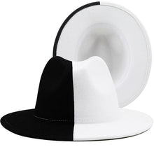 Load image into Gallery viewer, Black White Modern Unisex Fedora Hat Women Unisex Wide Brim Party Cowboy Cap Men Gentleman Wedding Hat Two Colors Fedora Hat Solid Color Wide Brim Winter Autumn Hat
