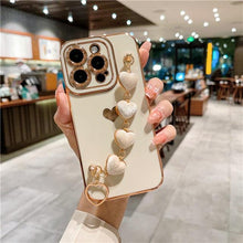 Load image into Gallery viewer, Luxury Mini Heart Shaped Love Bracelet Strap Phone Case Case with Chain Luxury Sparkle Love-Hearts Case with Strap Bracelet Slim Soft Protective Girly Cover For iPhone 11 12 13 14 Pro Max X XR XS Nice Heart Frame On 7 8 Plus SE Chain Phone Cover
