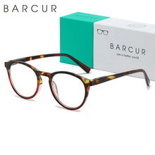 将图片加载到图库查看器，BARCUR Simple Men’s Presbyopia Glasses Comfortable Lightweight Leopard Pattern PC Anti-Slip Round Frame Transparent Acrylic Lenses for Women’s Reading Glasses
