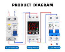 Load image into Gallery viewer, Dual Display 40A 63A 230V Din Rail Adjustable digital Over Under Voltage Relay Surge Protector  Limit Over Current Protection
