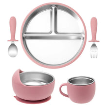 Load image into Gallery viewer, 5PCS Baby Feeding Set Stainless Steel Plates with Silicone Sucker

