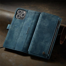 Load image into Gallery viewer, Vintage Card Holder Leather Wallet Case for iPhone 11 12 13 14 Pro Max Mini XR XS Max 8 7 6s Plus SE Storage Pocket Cover Flip Case PU Leather Protective Case With Magnetic Closure

