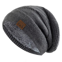 将图片加载到图库查看器，New Unisex Slouchy Winter Hats Add Fur Lined Men And Women Warm Beanie Cap Casual Label Decor Winter Knitted Hats
