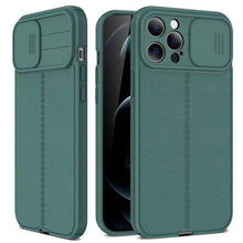 Load image into Gallery viewer, Luxury Leather Black Shockproof Phone Case on For iPhone 13 12 11 14 Pro Max XR X XSMax 14 Case Camera Lens Protection Soft Back Cover Thin Shockproof Case with Slide Camera Case for iPhone
