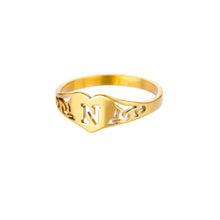 Load image into Gallery viewer, Fashion Hollow Initial Letter Heart Rings For Women Gold Color Stainless Steel A-Z Letter Ring Aesthetic Wedding Jewelry Gift
