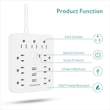 Load image into Gallery viewer, Power Strip with Surge Protector – 9 AC Outlets &amp; 3 USB Ports, 5ft Extension Cord, Quick Charge, UL Certified Power Outlet for Home &amp; Office (White)
