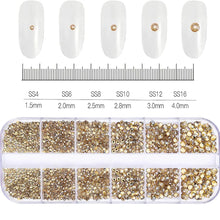 Load image into Gallery viewer, 12 Grids Mixed Nail Rhinestones - SS6-SS30 Flat-Back Glass Gems for Nail Art
