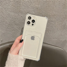 将图片加载到图库查看器，Transparent Card Slot Holder Case for iPhone 13 11 12 14 Pro Max Mini Clear Shockproof Soft Wallet Cover Clear Phone Case with Card Holder Slim Protective Soft Shock Absorbing Case with Card Holder
