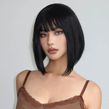 Load image into Gallery viewer, Short Straight Bob Wigs for Women Black Brown Synthetic Natural Hair Wig with Bangs Heat Resistant Cosplay Daily Use Hair
