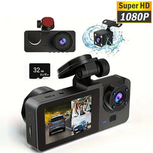 Load image into Gallery viewer, 3 Camera 1080P HD Dash Recorder 2.0-Inch IPS Screen Night Vision Recorder Large Wide Angle Cycle Recording
