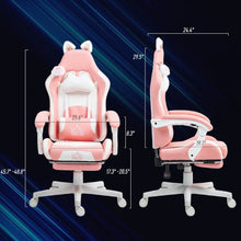 Load image into Gallery viewer, Gaming Chair with Cat Ears, Reclining Faux Leather Computer Chair with Footrest, Lumbar Support and Headrest, Height Adjustable
