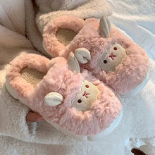 Load image into Gallery viewer, Winter Cartoon Plush Slippers Warm Fluffy Faux Fur Sheep Design Indoor Home Couple Cotton Slippers for Men And Women
