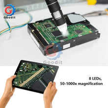 将图片加载到图库查看器，Digital Electron microscope WIFI 50x to 1000x Magnification Adjustable Endoscope with 8 LEDs for iOS Android Smartphone Tablet
