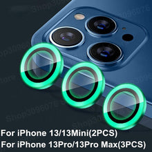 Load image into Gallery viewer, Colorful Design Round Ring Metal Alloy HD Glass For iPhone 13 12 11 Pro Max Camera Lens Protectors Luminous Camera Ring Glass for iPhone11 Pro max 13mini 13pro Protective Film
