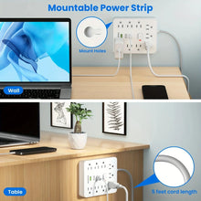 Load image into Gallery viewer, Power Strip with Surge Protector – 9 AC Outlets &amp; 3 USB Ports, 5ft Extension Cord, Quick Charge, UL Certified Power Outlet for Home &amp; Office (White)
