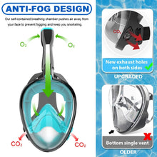 Load image into Gallery viewer, Full Face Snorkel Mask Diving Mask for Adults and Youths Anti-Leak Anti-Fog 180° Panoramic View with Camera Mount Safe Breathing
