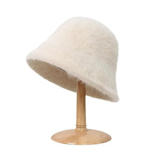 将图片加载到图库查看器，Plush fisherman hat autumn and winter basin hat round head plush high-end feeling face white bucket hat for ladies

