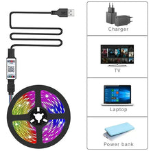 将图片加载到图库查看器，RGB LED Strip Light SMD 5050 USB Remote&amp;APP Control Bluetooth Flexible Tape Diode Ribbon for TV Backdrop Living Room Bedroom
