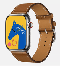 Load image into Gallery viewer, Hermes Apple Watch Series 7 GPS/ Cellular 45 mm - Stainless Steel - Brown Faux Leather Watch Band
