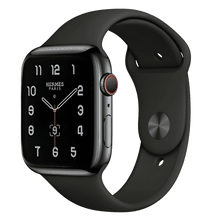 将图片加载到图库查看器，Hermes Apple Watch Series 7 GPS/ Cellular 41 mm - Space Black Stainless Steel Case - Black Silicone Watch Band
