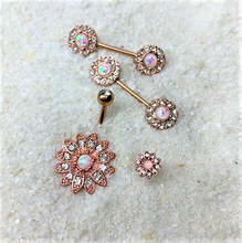 Load image into Gallery viewer, 14G 9/16 White Faux Opal Rose Gold Tone Wreath Nipple Ring Set
