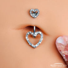将图片加载到图库查看器，Clear Gem Open Heart Valentine Double Mount Belly Ring
