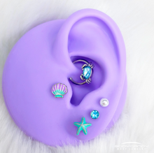 Load image into Gallery viewer, 16G Blue Gem Nautical Labret Segment Ring Ear Curation Set of 5

