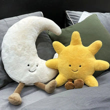 Load image into Gallery viewer, Adorable Smile Face White Moon Yellow Sun Plushie Stuffed Cute Cartoon Weather Plush Toy for Kid Bedroom Decor Sofa Throw Pillow
