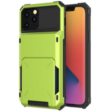 Load image into Gallery viewer, Blue Men Card Holder Hidden Pocket Phone Case Dual Layer Bumper Armor Protective Cover For iPhone 14 13 Pro Max 13 Mini 13 Pro Card Slots Wallet Case Cover Slide Armor Wallet Card Slots Holder for iPhone 13
